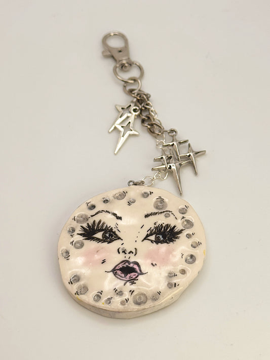 Moon Babe Face Keychain – Hand-Painted Celestial Charm