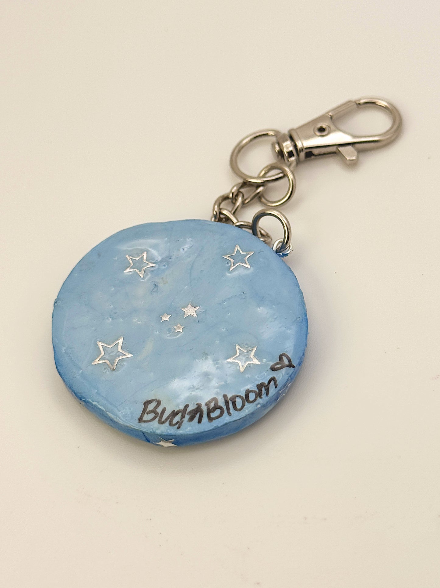 Baby Blue Mini Moon Babe Keychain – Hand-Sculpted Polymer Clay (1.5–2”)