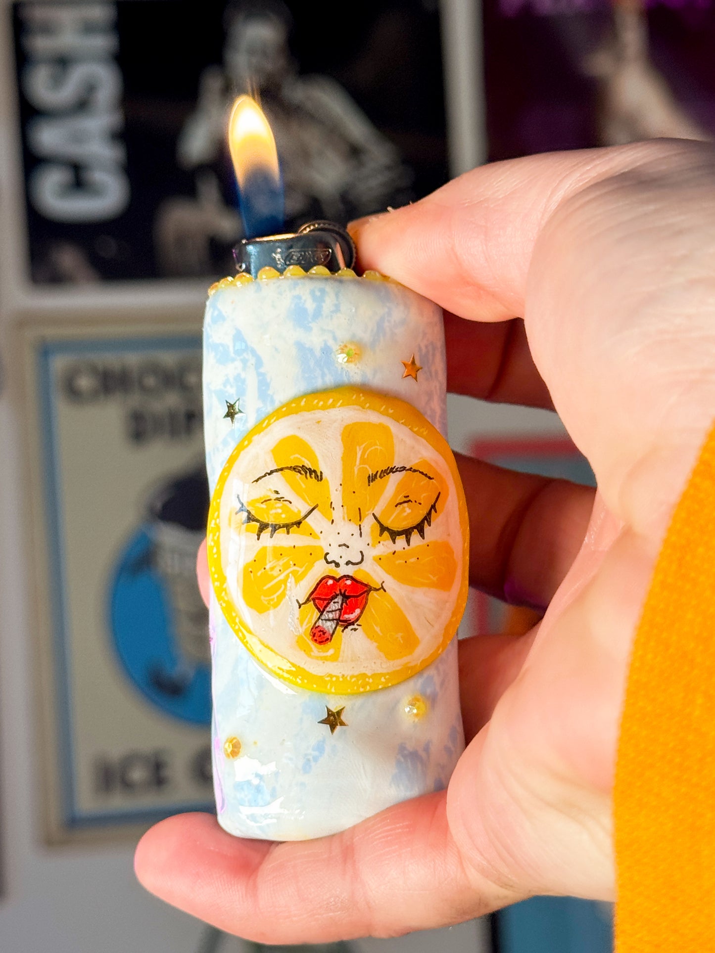 Smoking Lemon Lighter Case| Fits Standard Bic | Handmade Polymer Clay Art