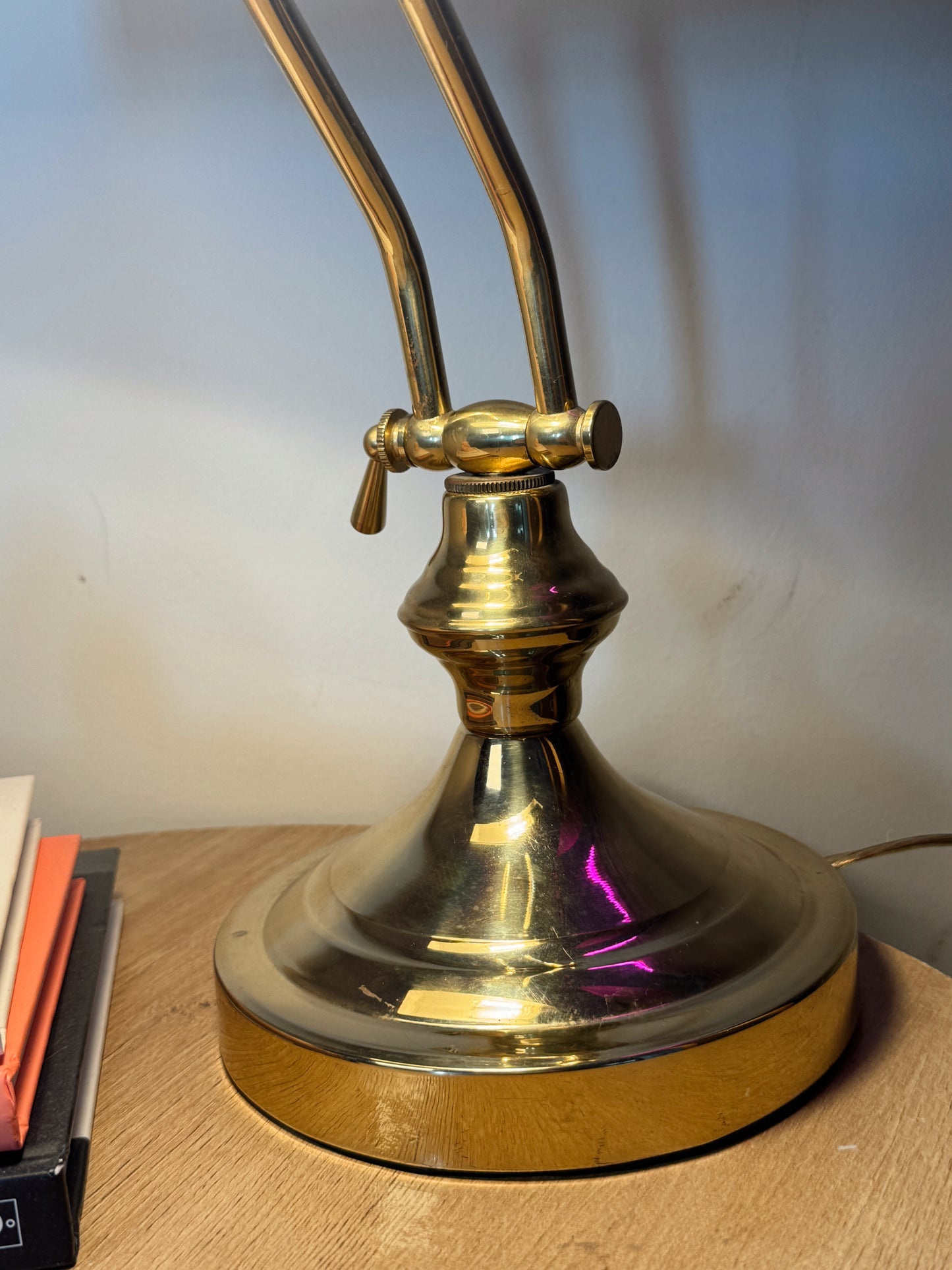 Vintage Brass Banker Style Lamp – Adjustable Arm & Shade – Working