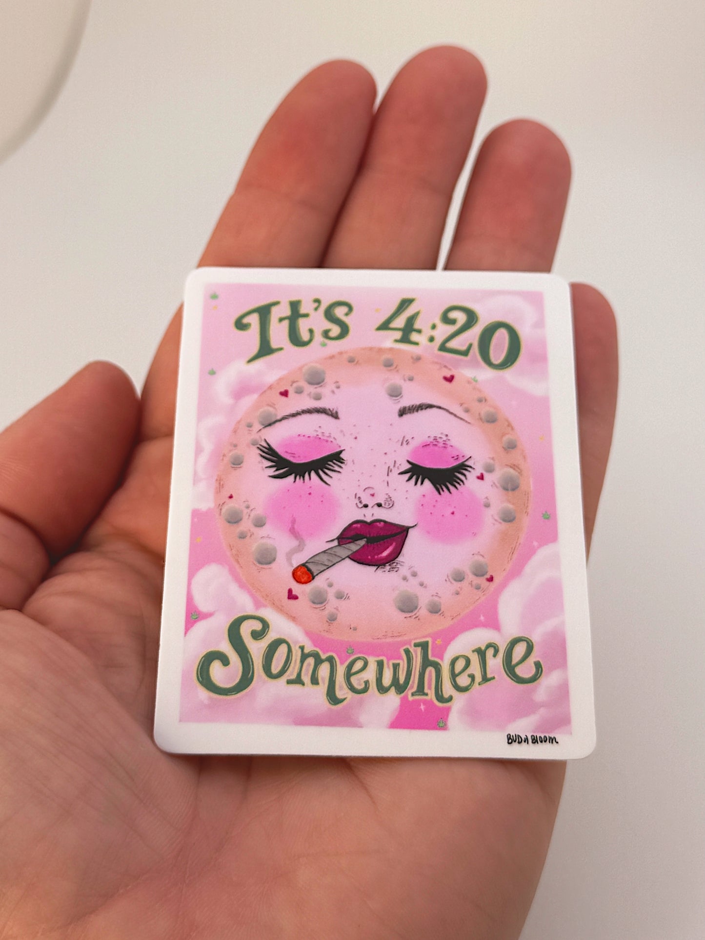 It’s 4:20 Somewhere Moon Vinyl Sticker | Whimsical Celestial Moon Art