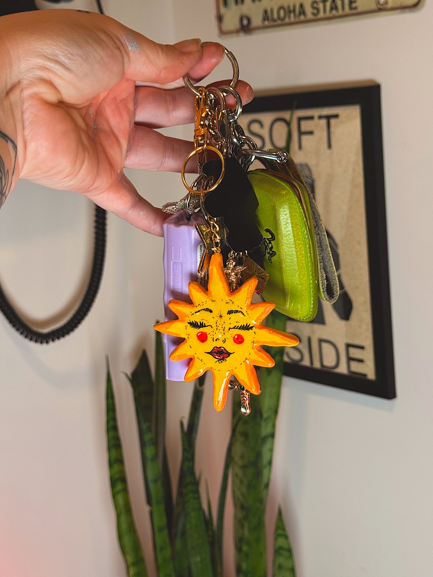 Sun Goddess Keychain – Hand-Sculpted Polymer Clay (3.5”)