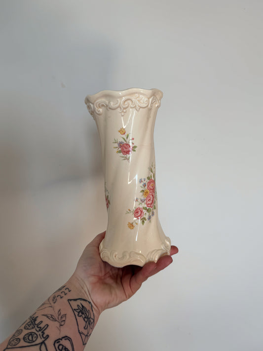 Vintage Floral Music Box Vase – Working Ceramic Music Box, 10” Tall