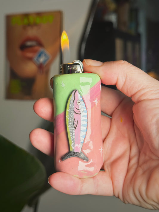 Sardine Lighter Case| Fits Standard Bic | Handmade Polymer Clay Art