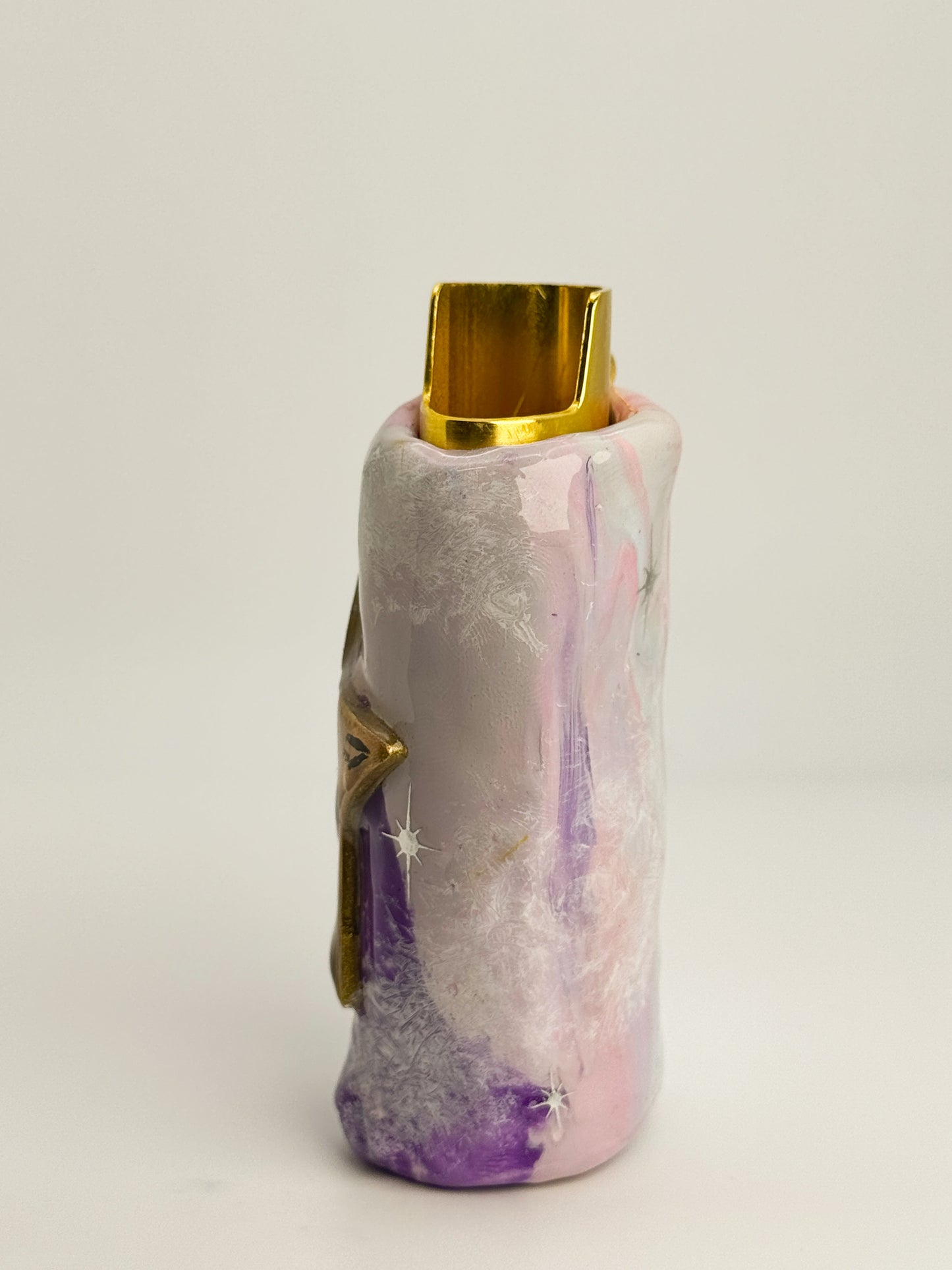Gold Celestial Star Lighter Case w/ Charm | Fits Standard Bic | Handmade Polymer Clay Art