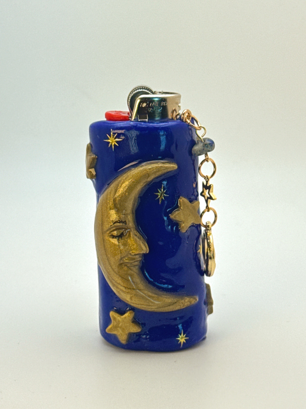 90s Celestial Moon Case (GOLD) with charm| Fits Standard Bic | Handmade Polymer Clay Art