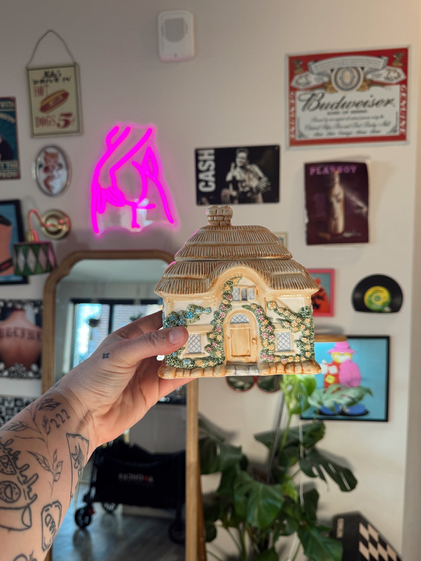 Vintage Teleflora Cottage House Ceramic Jar – Whimsical Cookie & Trinket Storage