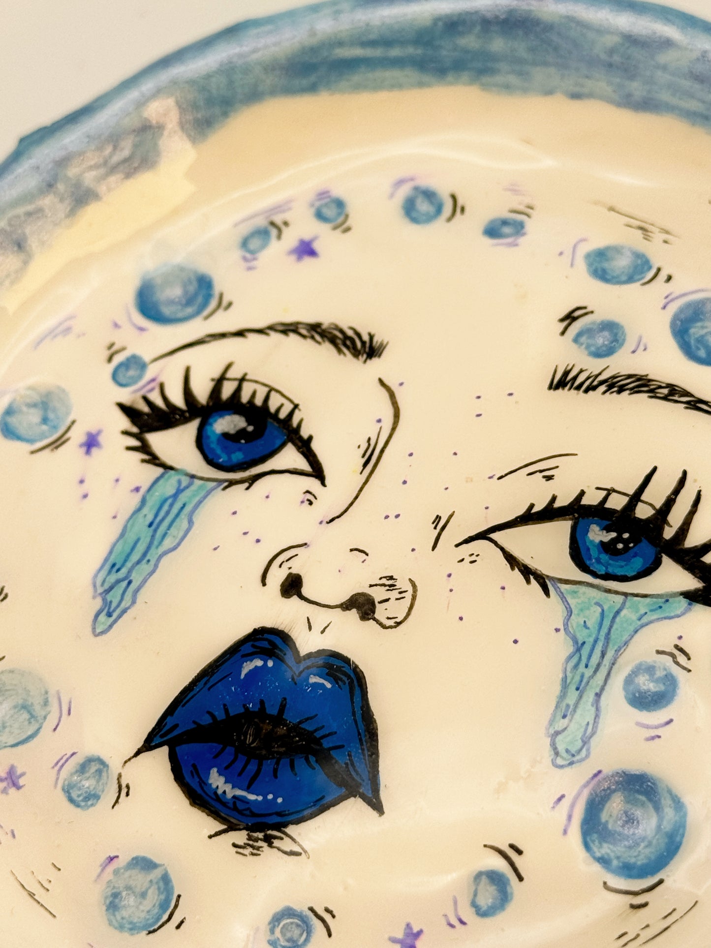 Crying Moon Trinket Dish – Hand-Painted Celestial Face