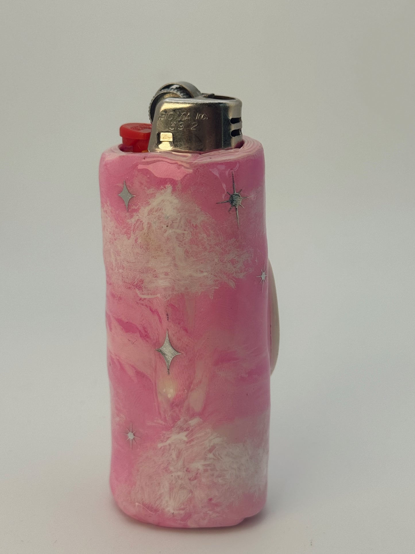 Handmade Smoking Moon Polymer Clay Lighter Case – Pink Celestial Bic Cover