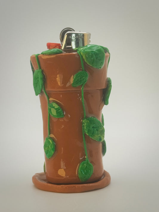 Potted Plant Lighter Case| Fits Standard Bic | Handmade Polymer Clay Art