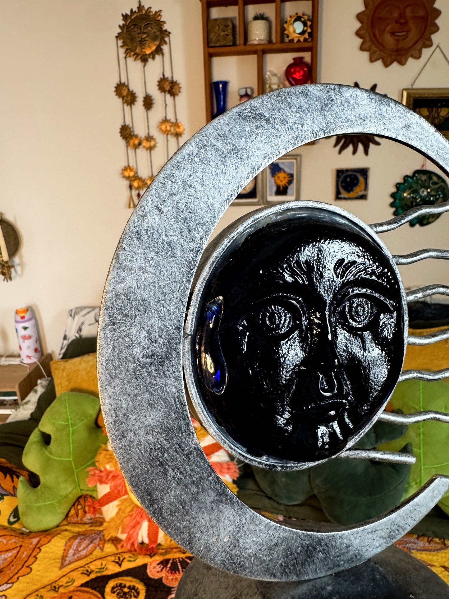 Vintage Celestial Sun Moon Candle Holder – Heavy Metal Sculpture