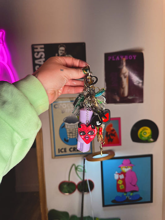 Devil Heart Keychain – Hand-Sculpted Polymer Clay Charm