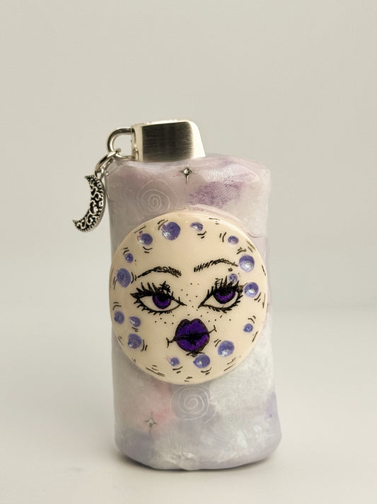 Whimsical Moon Lighter Case w/ Charm | Fits Standard Bic | Handmade Polymer Clay Art