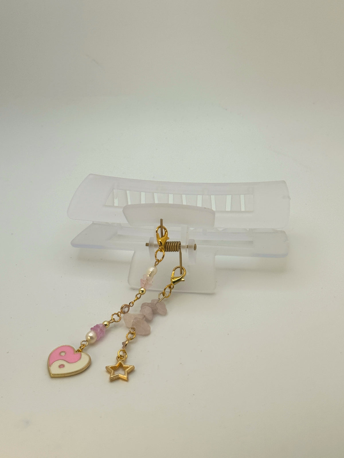 Clear Large Claw Clip with Handmade Beaded Charms | Removable Charm Clip | 4.1”