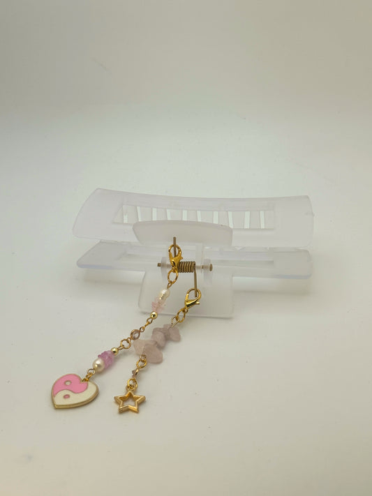 Clear Large Claw Clip with Handmade Beaded Charms | Removable Charm Clip | 4.1”
