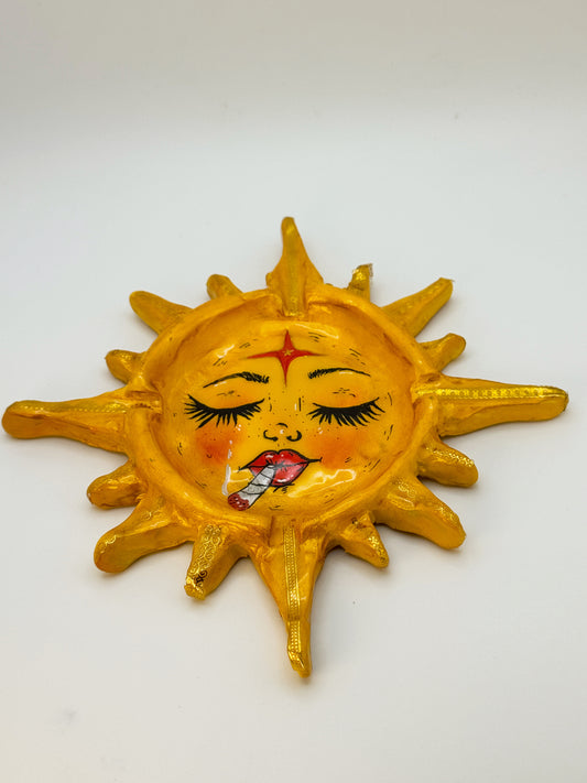 Smoking Sun Ashtray – 7” Polymer Clay Celestial Sun Tray