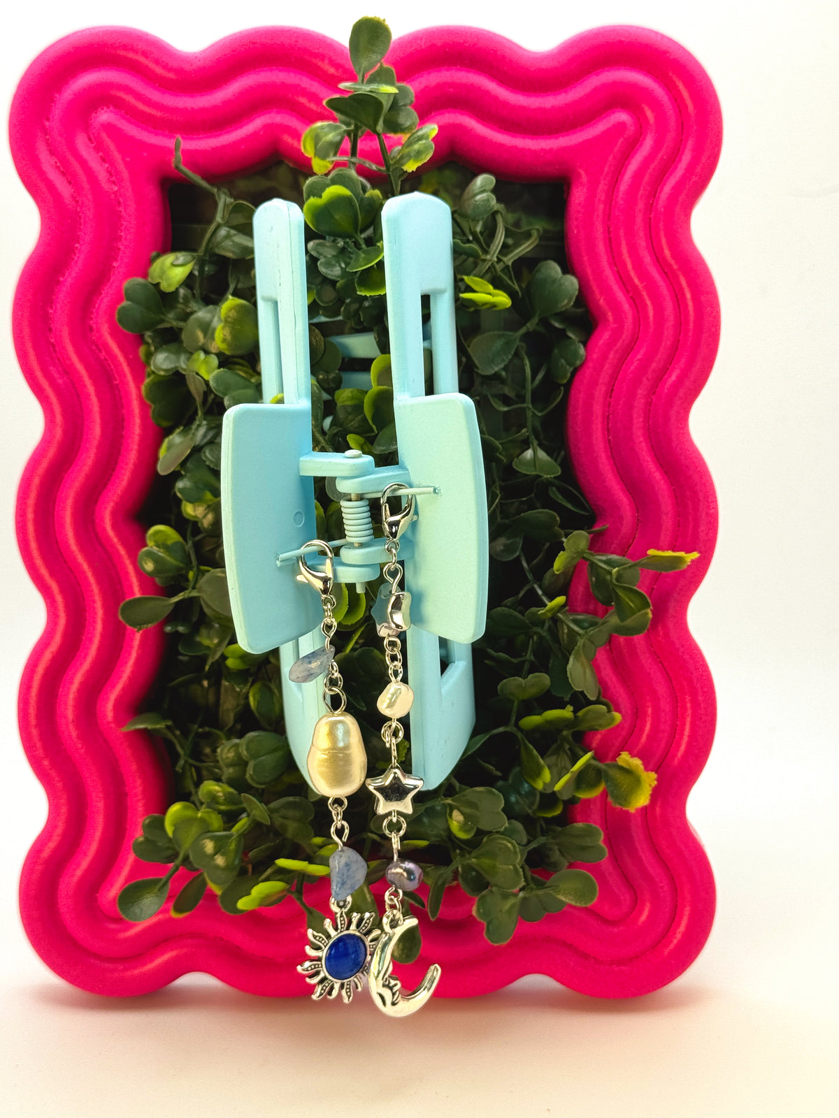 Light Blue Large Claw Clip with Handmade Beaded Charms | Removable Charm Clip | 4.1”
