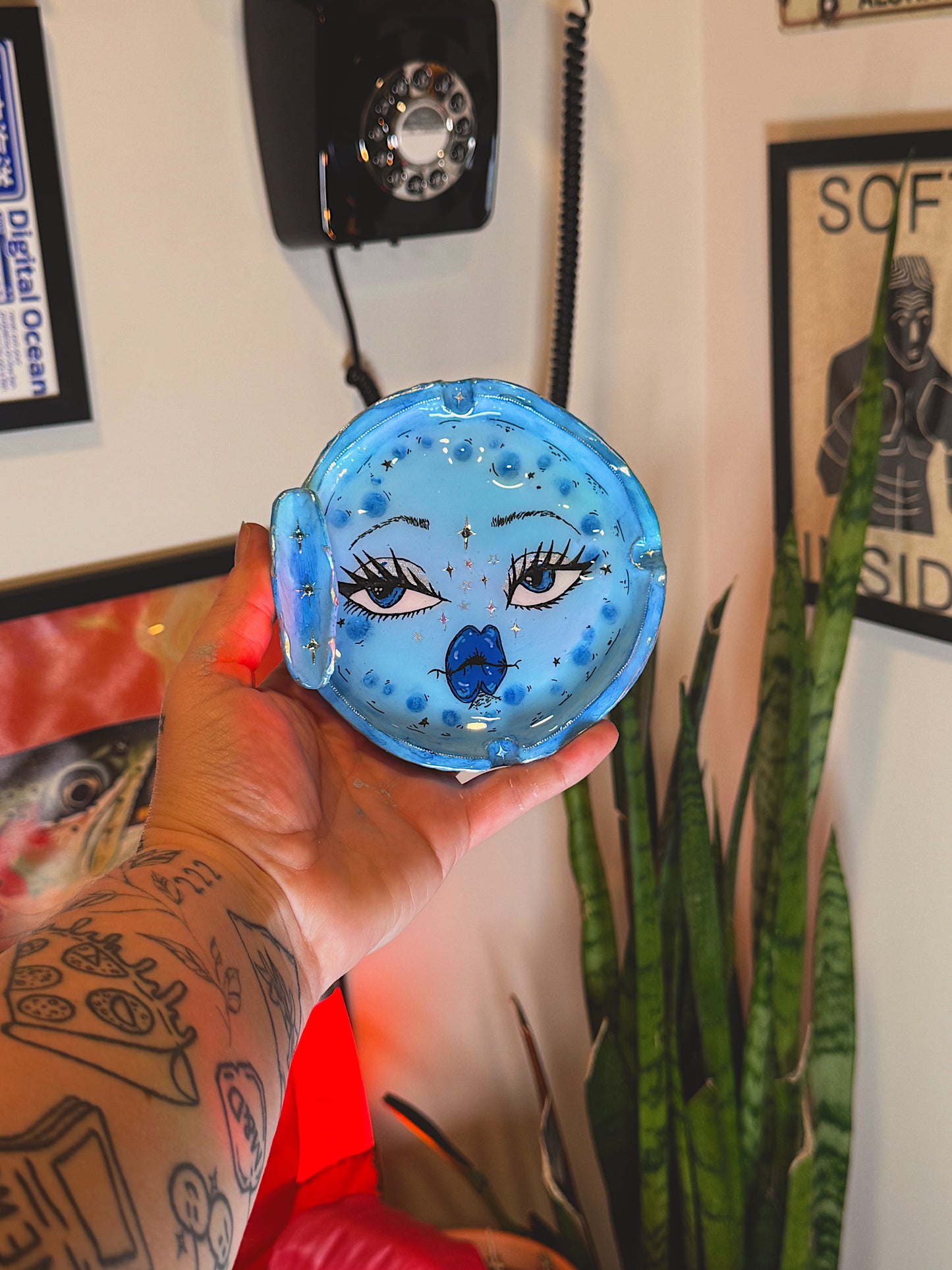 Blue Moon Babe Ashtray • One-of-a-Kind Hand-Painted Celestial Ashtray (5”)