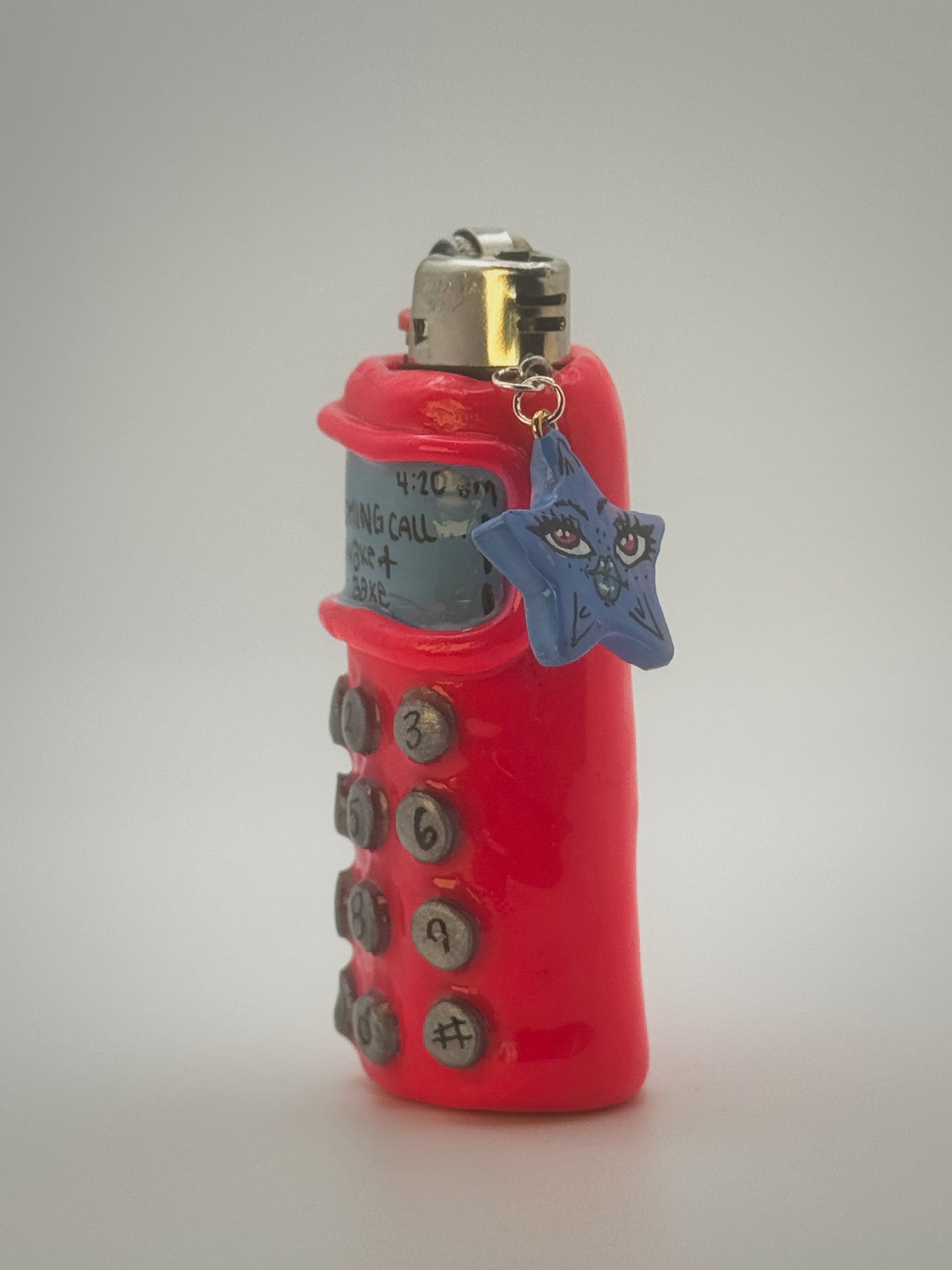 Y2K Cell Phone Lighter Case with charm| Fits Standard Bic | Handmade Polymer Clay Art