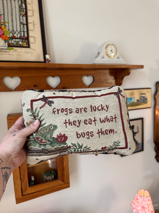 Vintage Whimsical Frog Needlepoint Style Pillow