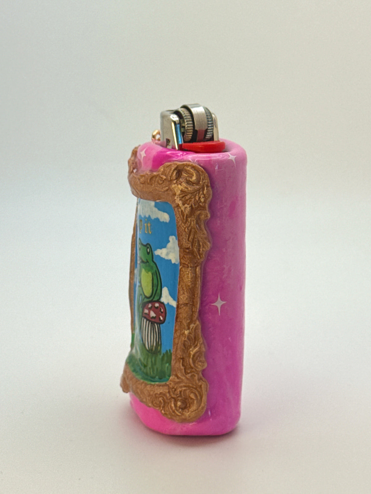 Vintage Frame Rip It Frog Case with charm| Fits Standard Bic | Handmade Polymer Clay Art