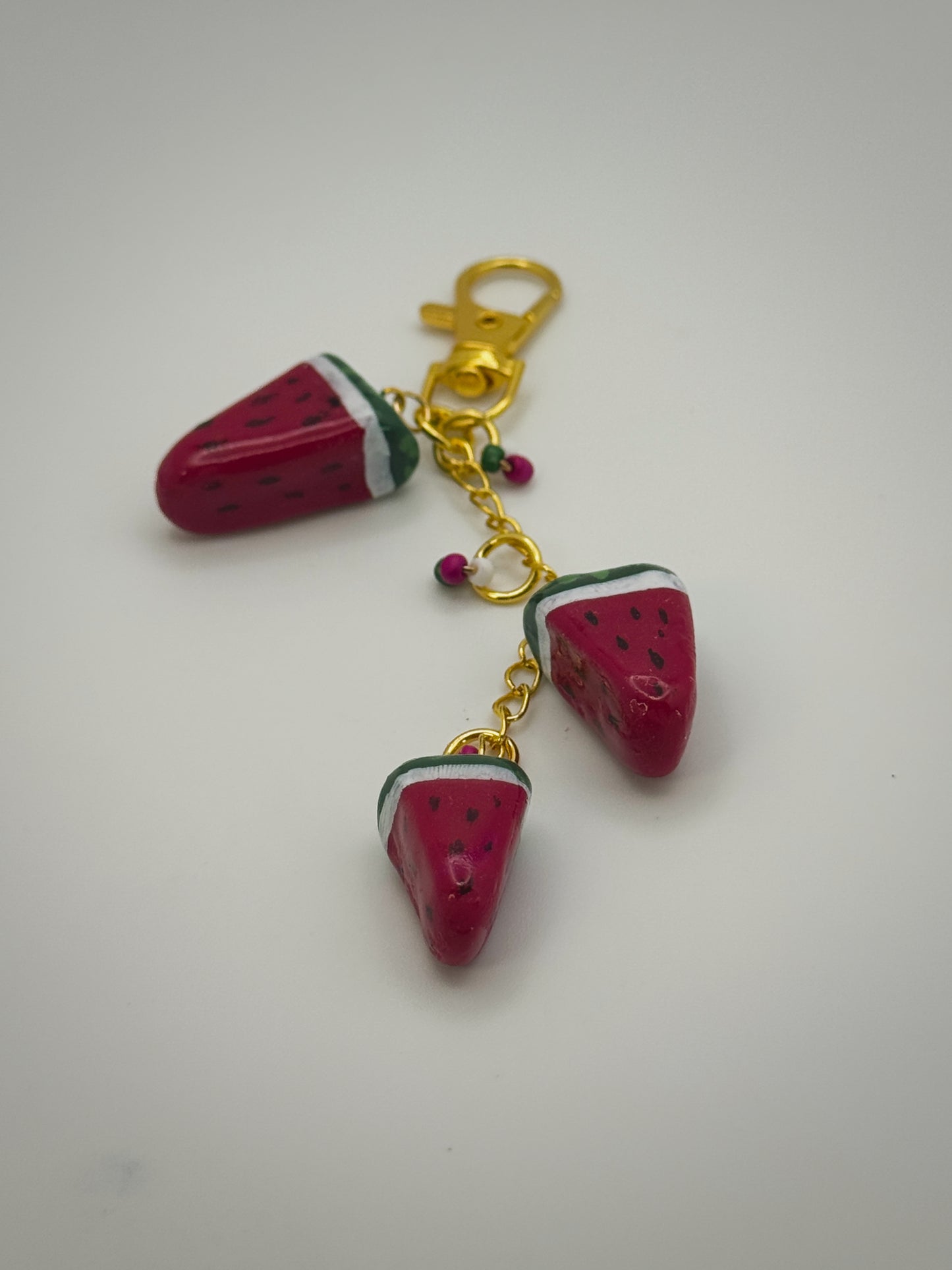 Watermelon Slices Keychain – Handmade Polymer Clay Bag Charm