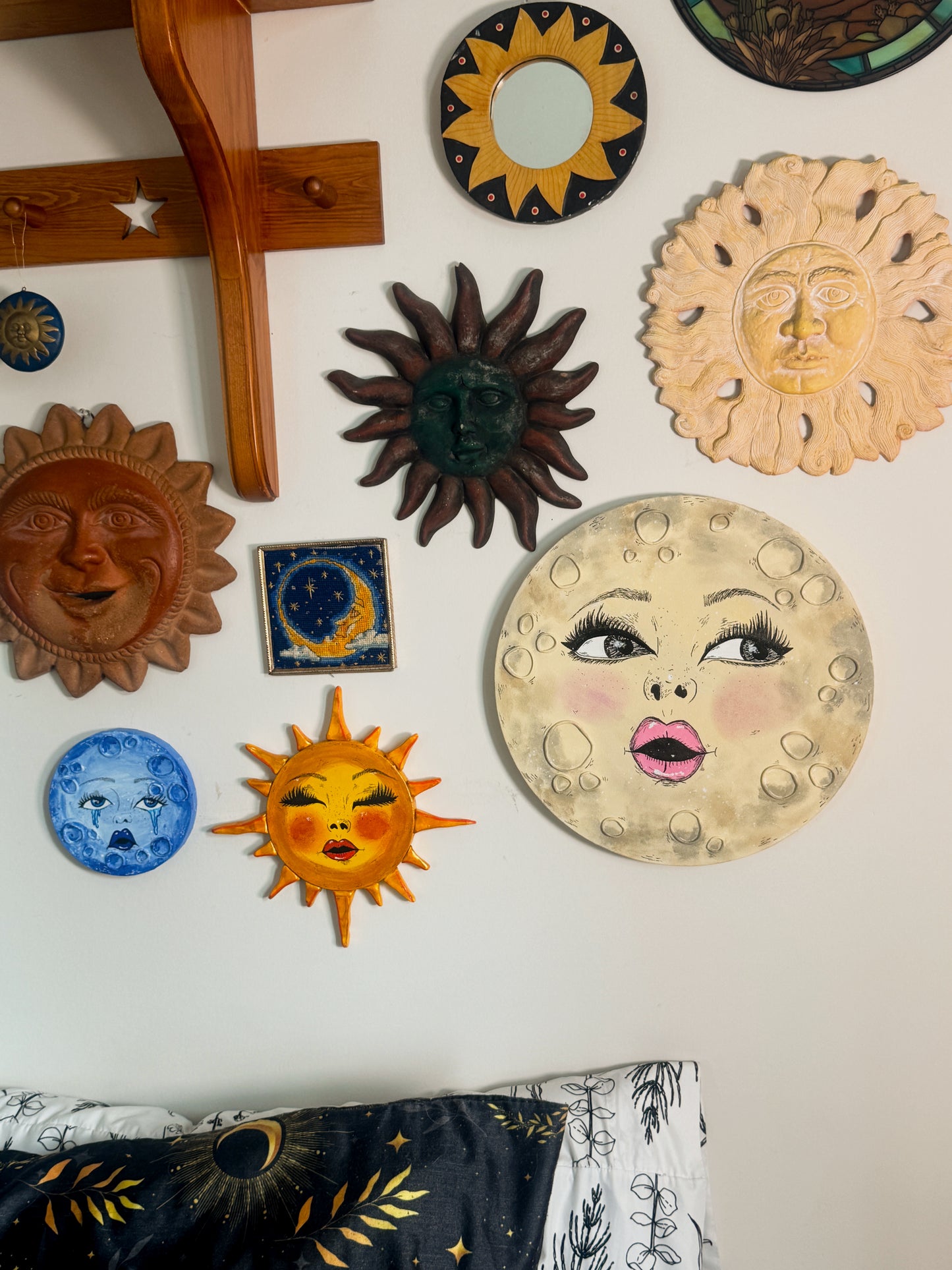 Sad Girl Moon – Hand-Painted Moon Face Wall Art (6” Textured Canvas)
