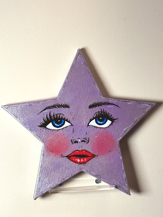 Celestial Star Wall Art – Hand-Painted Star Face Decor— Original 10” Canvas Art