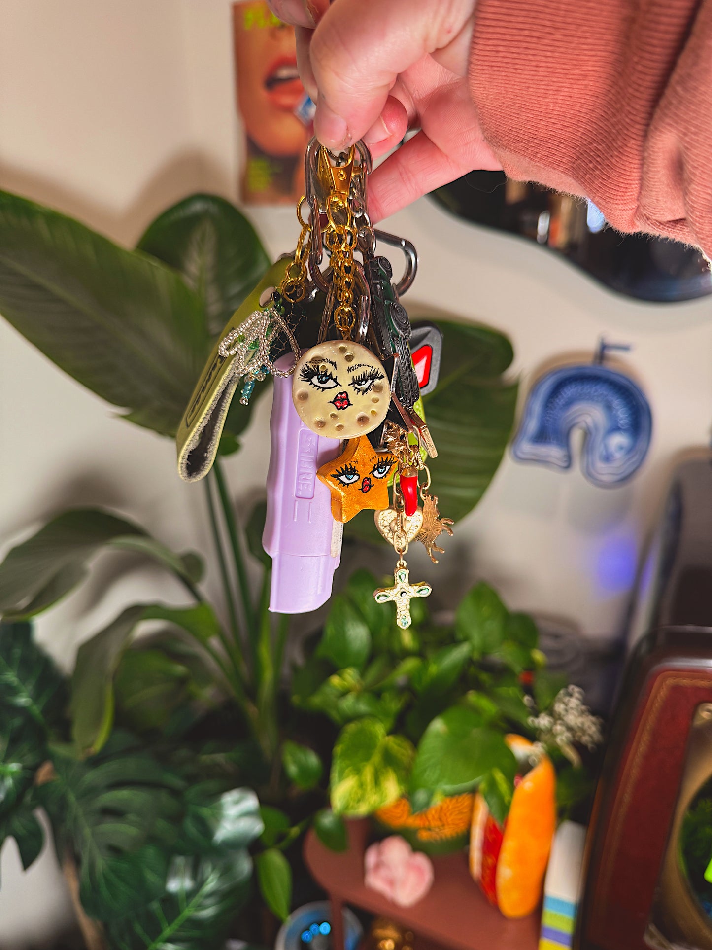 Cosmic Duo Keychain – Moon + Star Faces