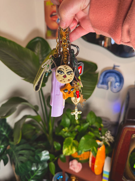 Cosmic Duo Keychain – Moon + Star Faces