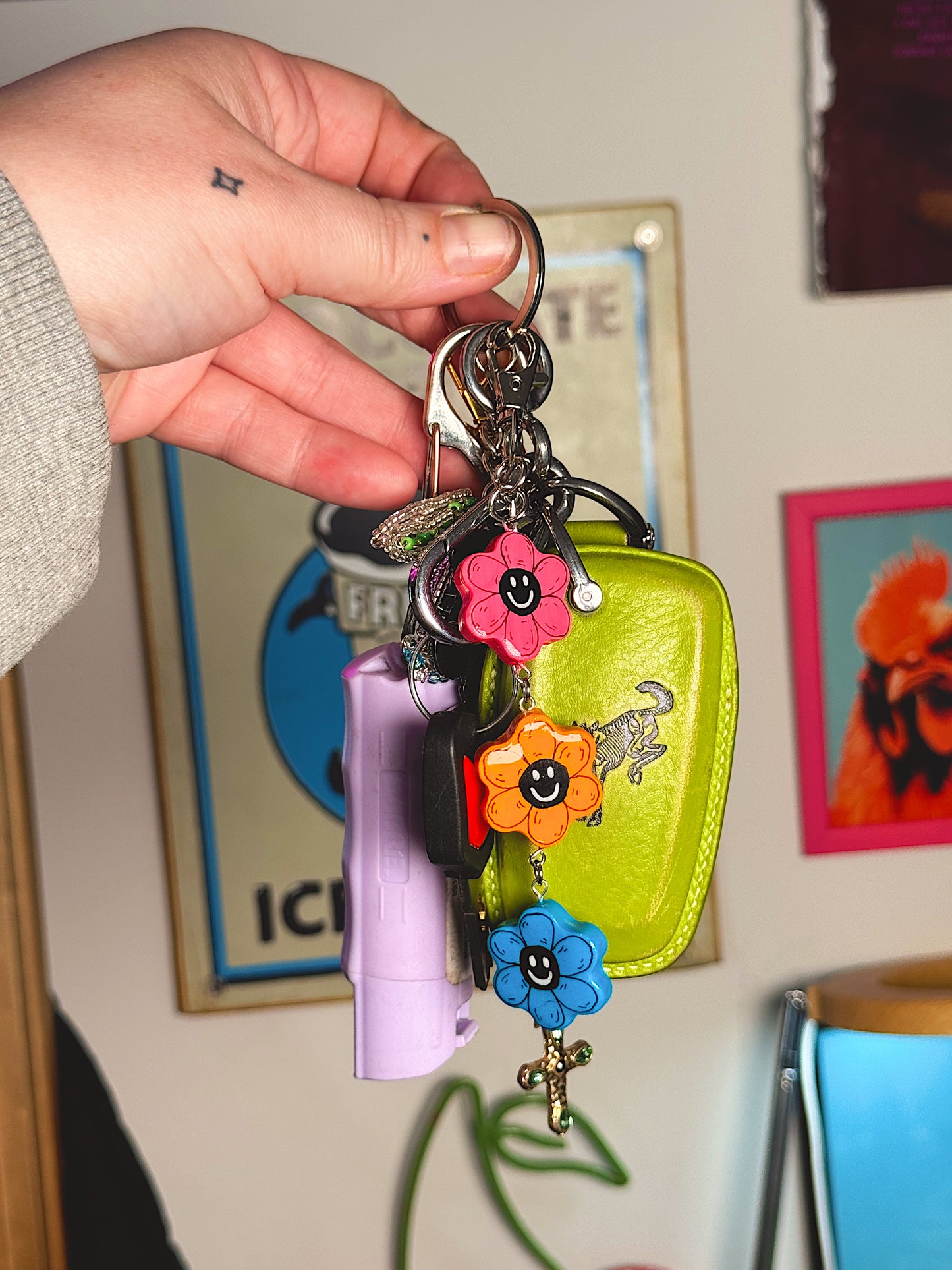 Mood Swing Flower Bag Charm – Handmade Polymer Clay Keychain