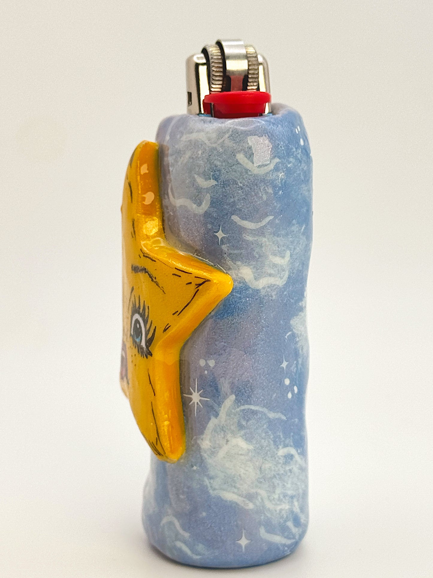 Celestial Star Lighter Case – Hand-Painted Blue Sky Design