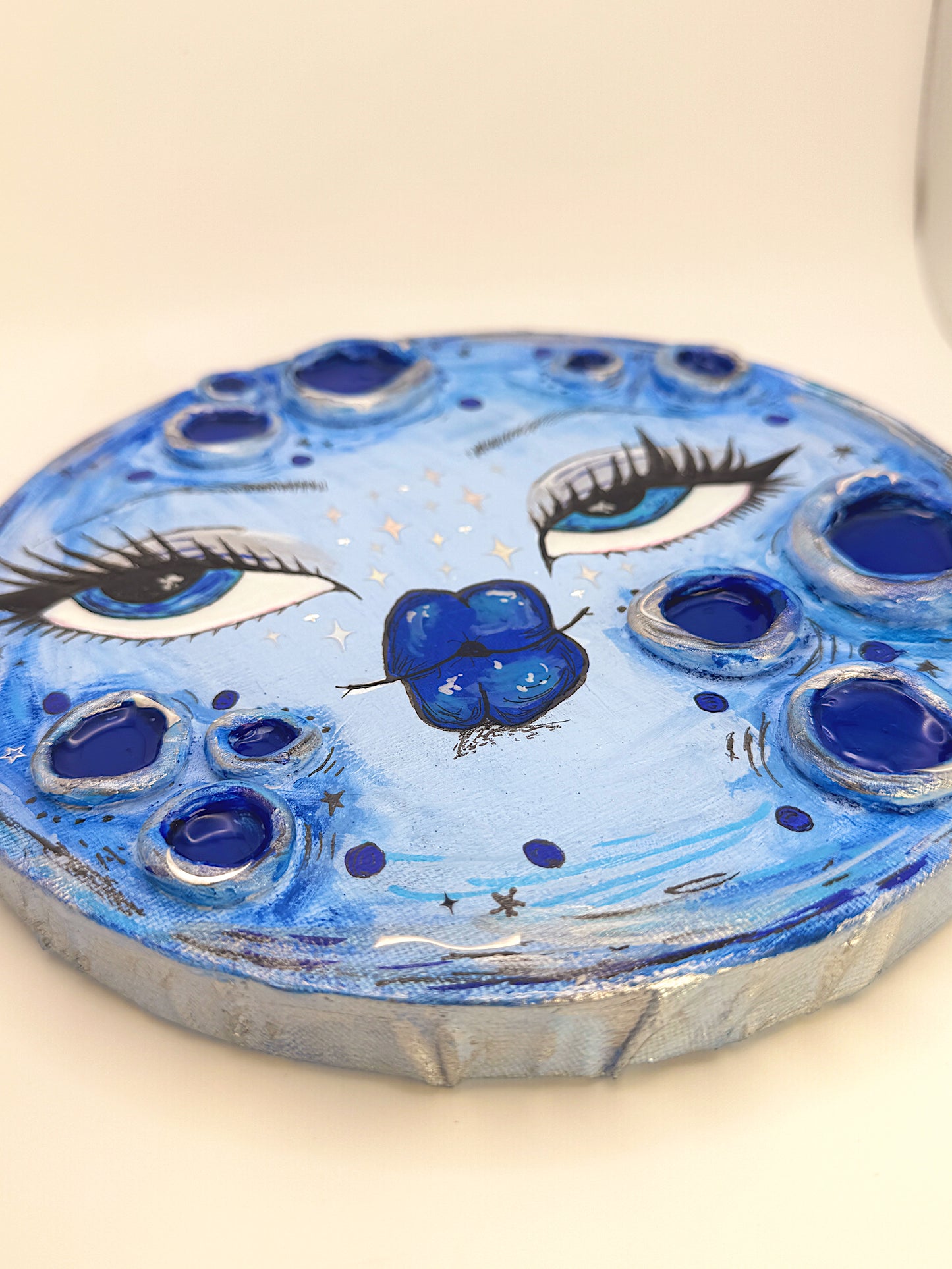 Lunar Lover – Hand-Painted 3D Blue Moon Canvas (8”)