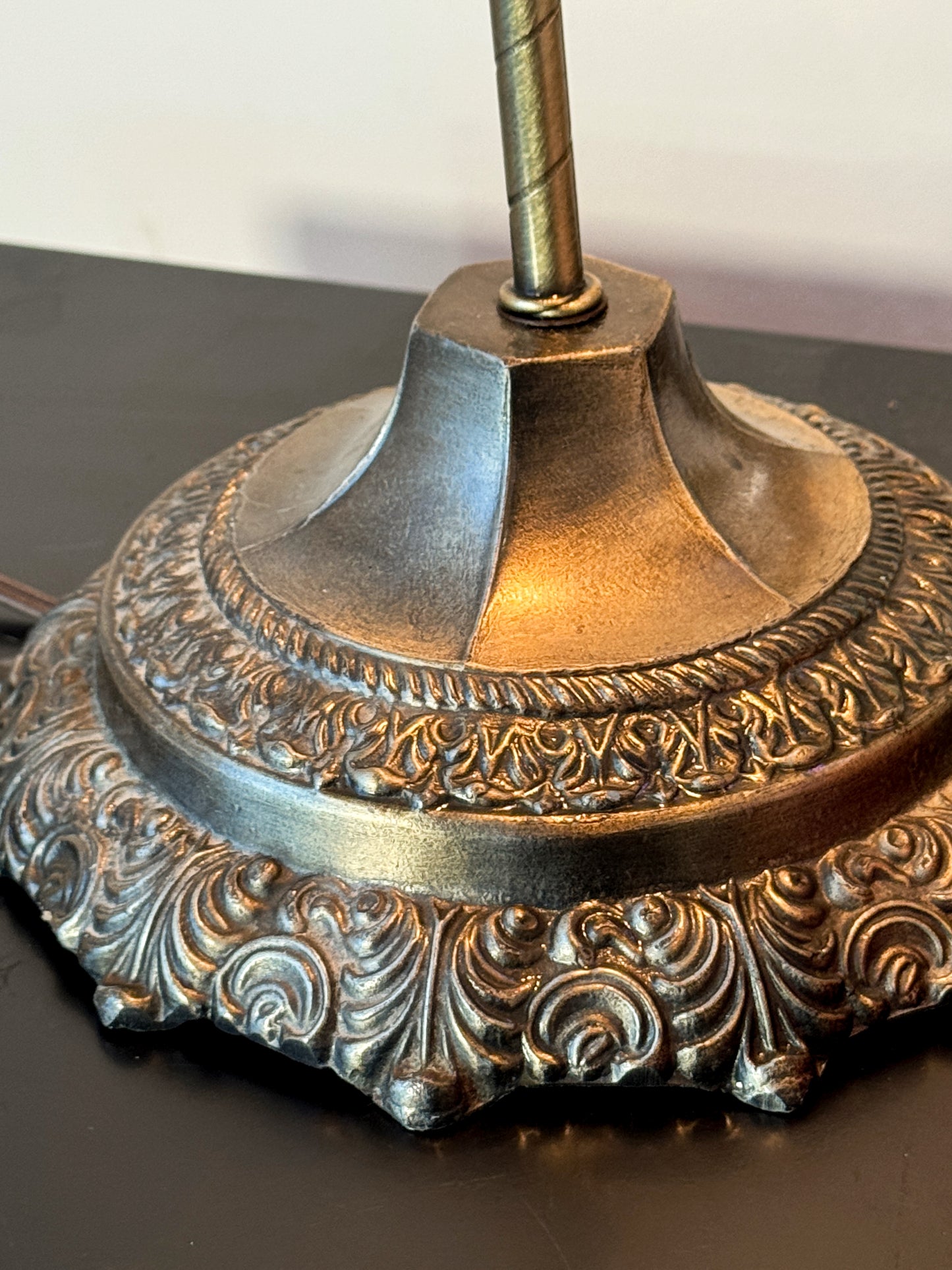 Vintage Brass Gooseneck Boudoir Lamp w/ Etched Glass Shade – 19”