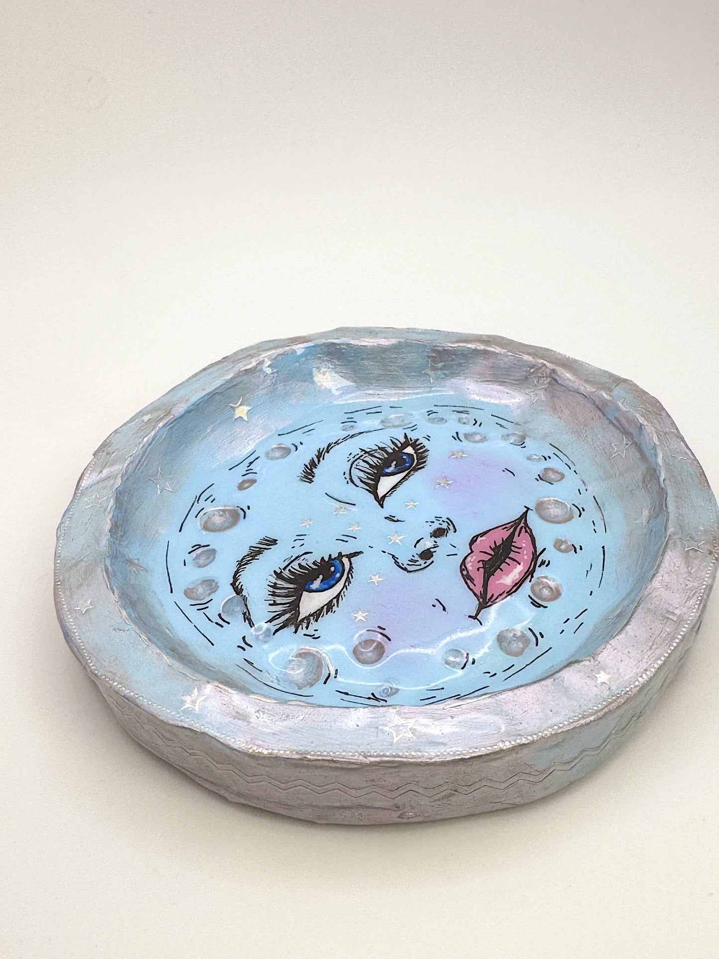 Blue Moon Trinket Dish – Hand-Painted Celestial Jewelry Dish (5”)
