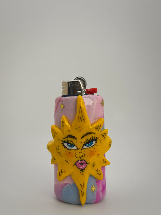 Whimsy Sunny Girl Lighter Case| Fits Standard Bic | Handmade Polymer Clay Art