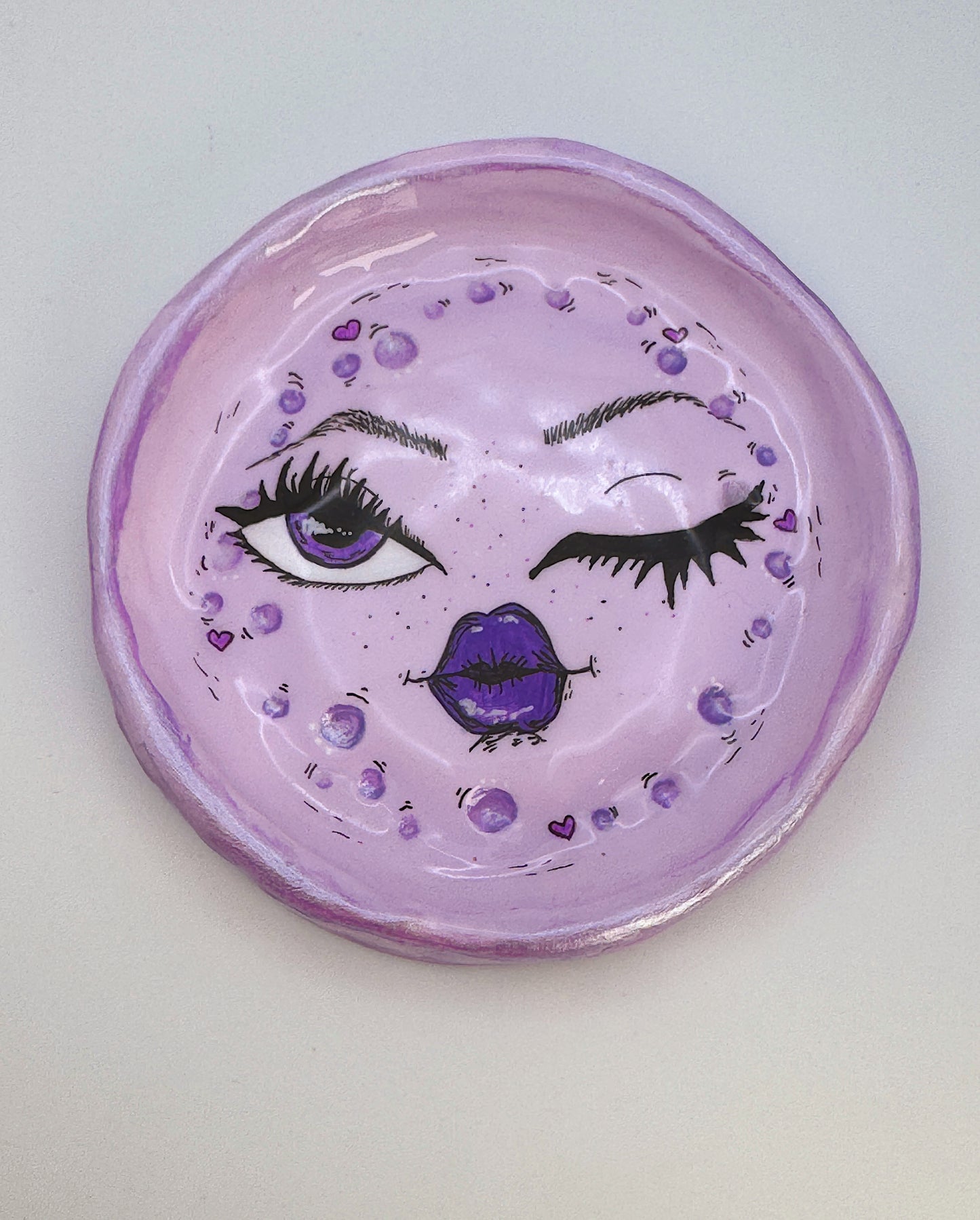 Lavender Dreams Moon Trinket Dish – Handmade Polymer Clay Light Purple Moon Dish