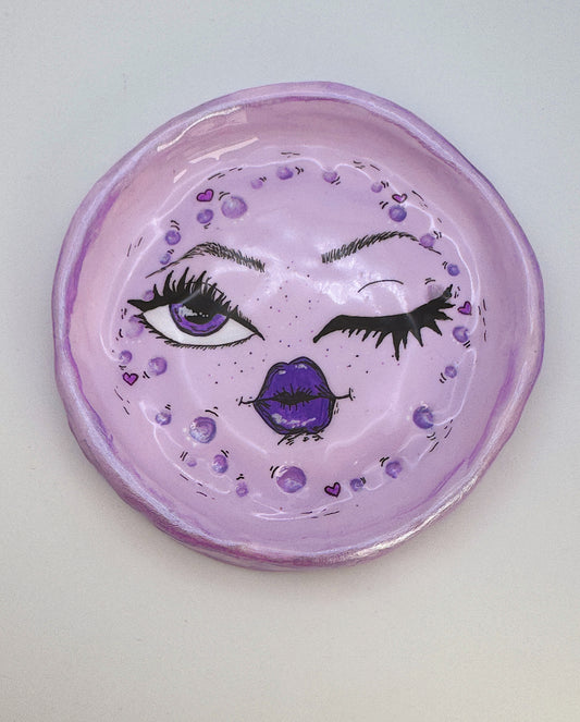 Lavender Dreams Moon Trinket Dish – Handmade Polymer Clay Light Purple Moon Dish