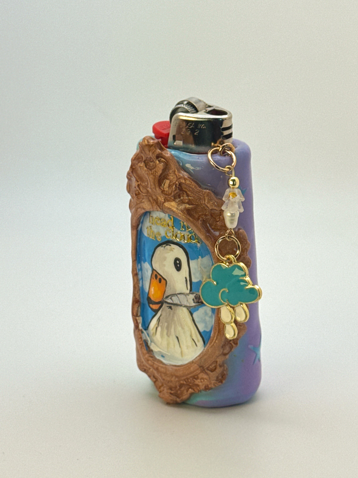 Vintage Frame Head in the Clouds Smoking Duck Case with charm| Fits Standard Bic | Handmade Polymer Clay Art
