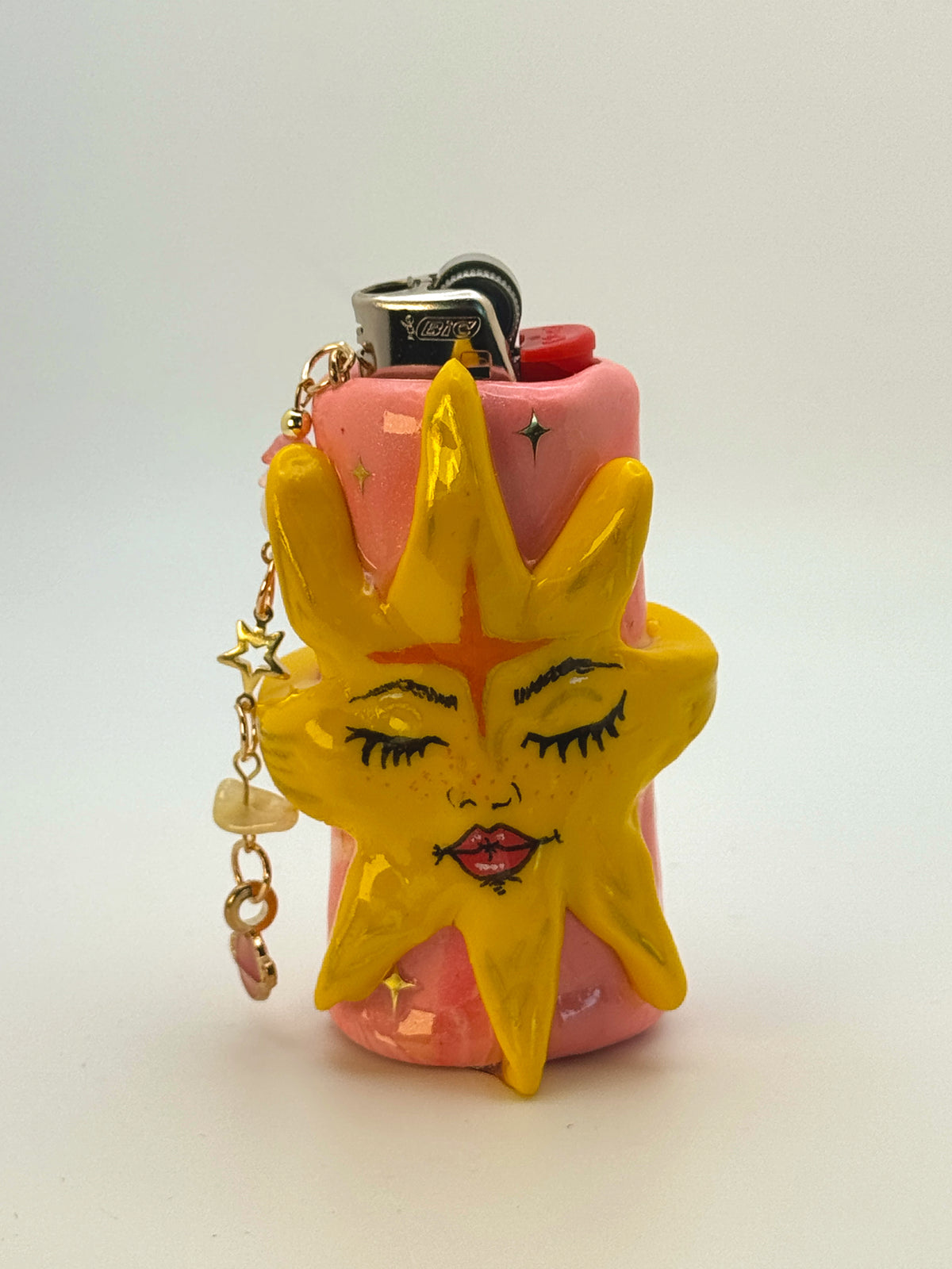Celestial Sun Case with charm| Fits Standard Bic | Handmade Polymer Clay Art