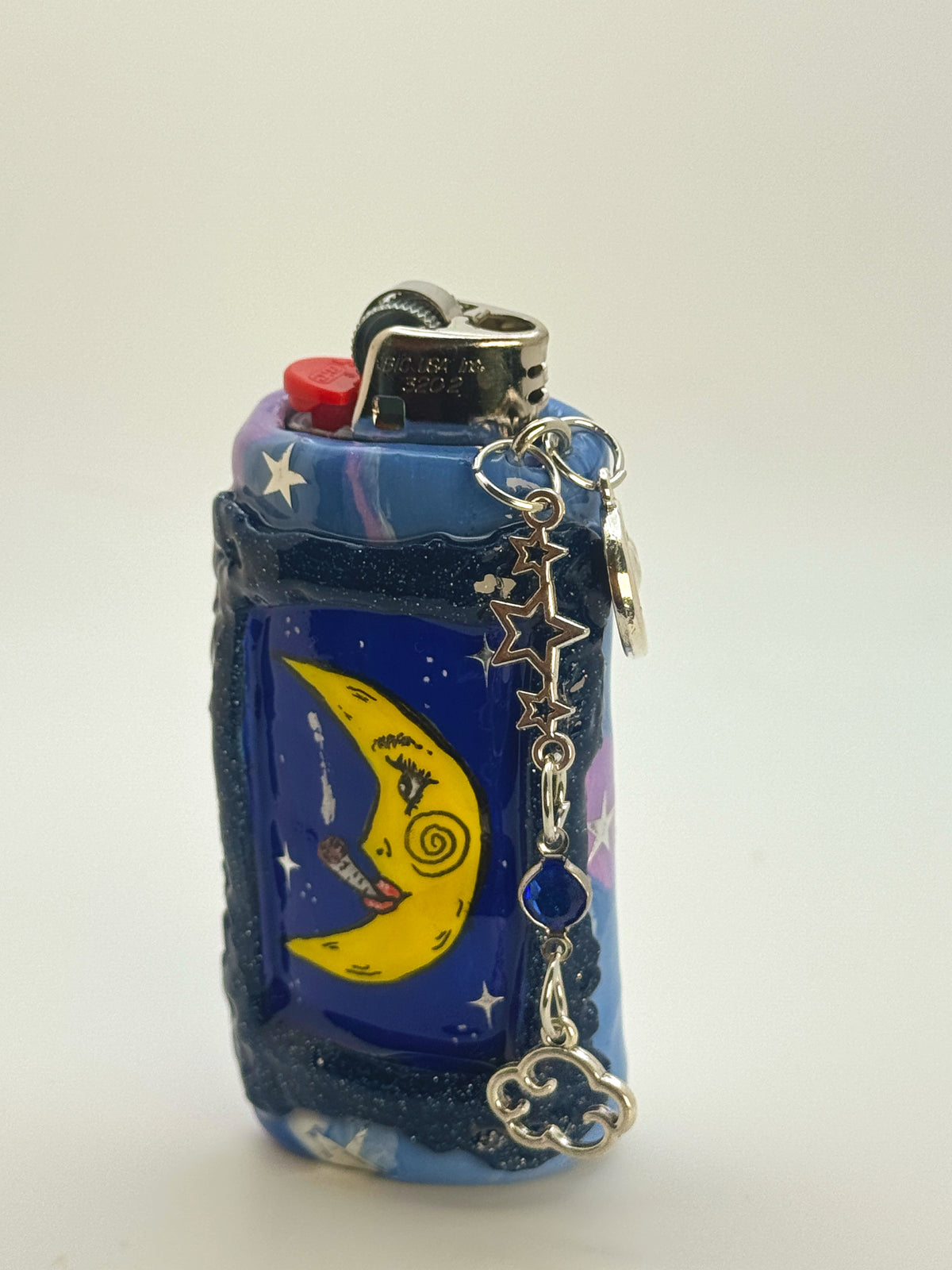 Vintage Frame Smoking Moon Case with charm| Fits Standard Bic | Handmade Polymer Clay Art