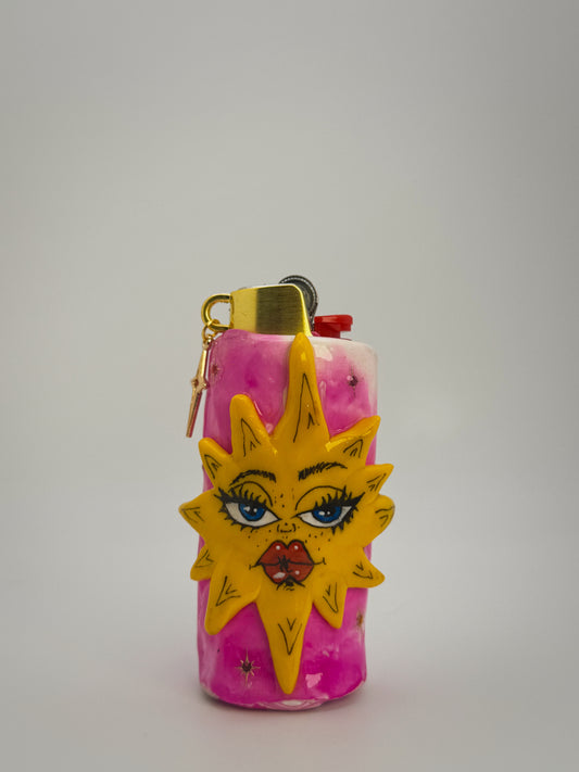 Sassy Sunny Girl Lighter Case w/ charm | Fits Standard Bic | Handmade Polymer Clay Art