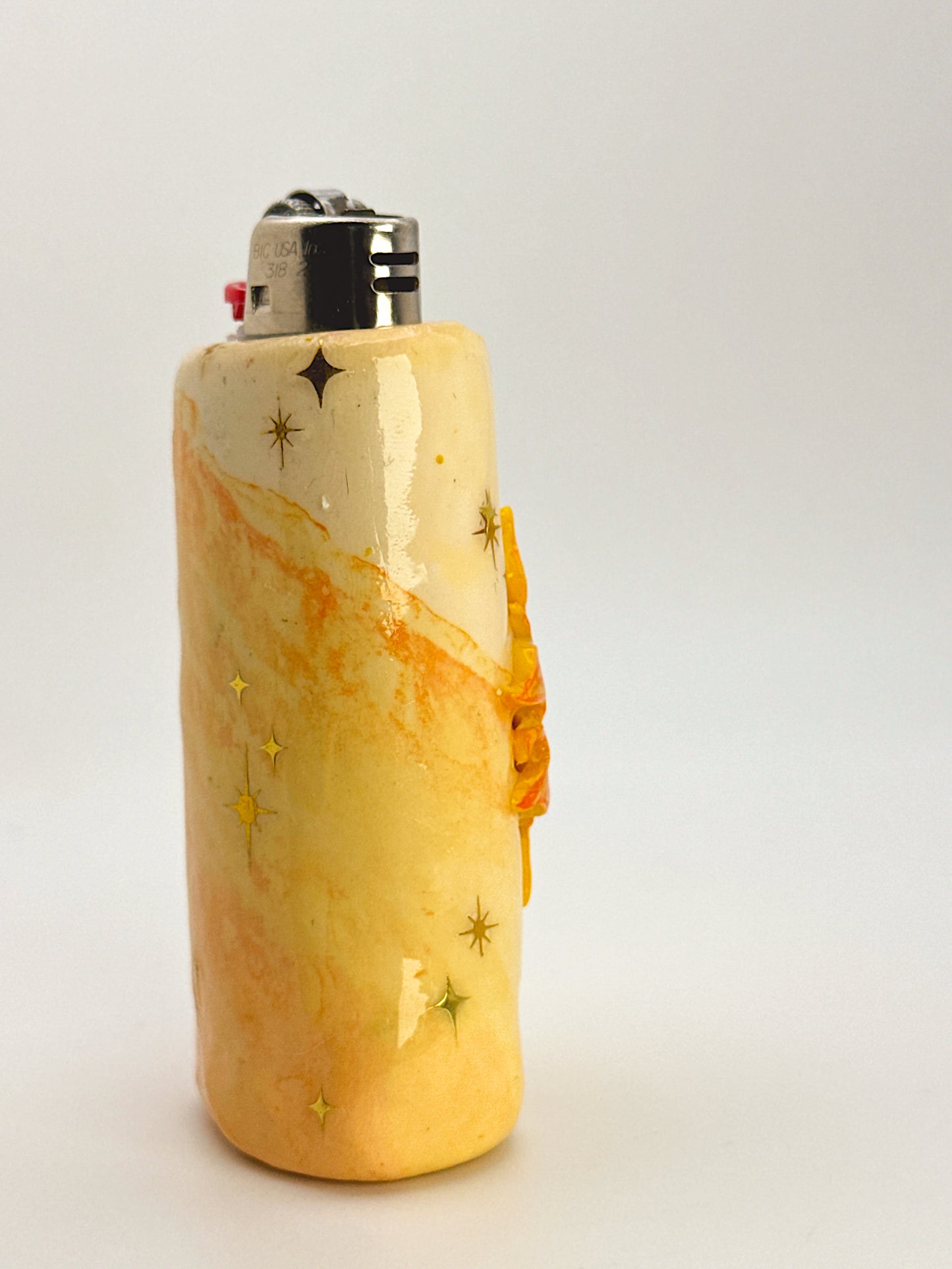 Miss Sunny Celestial Lighter Case – Handcrafted Moon Face Art Lighter Cover