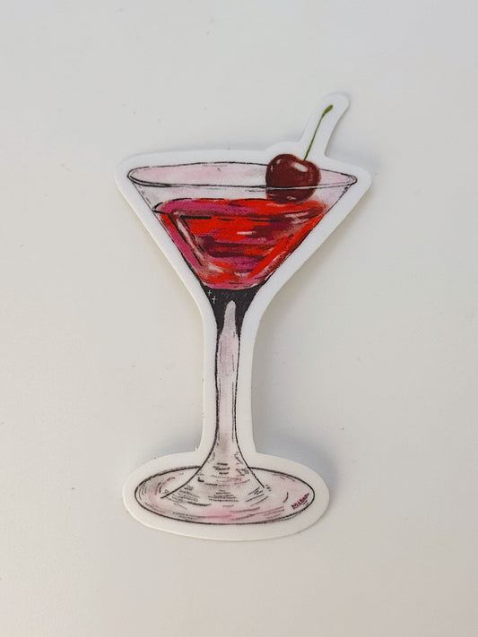 Cosmo Martini Sticker – Pink Cocktail Vinyl Sticker | Retro Bar Aesthetic Decal