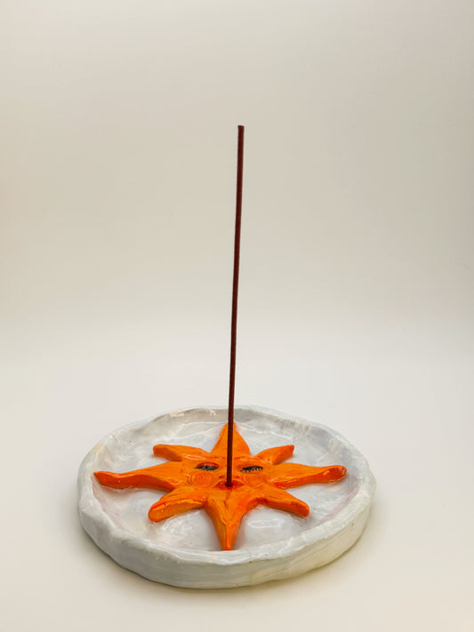 Handmade Sun Incense Holder – Celestial Polymer Clay Incense Dish – Boho Sun Decor (4.5 Inch)