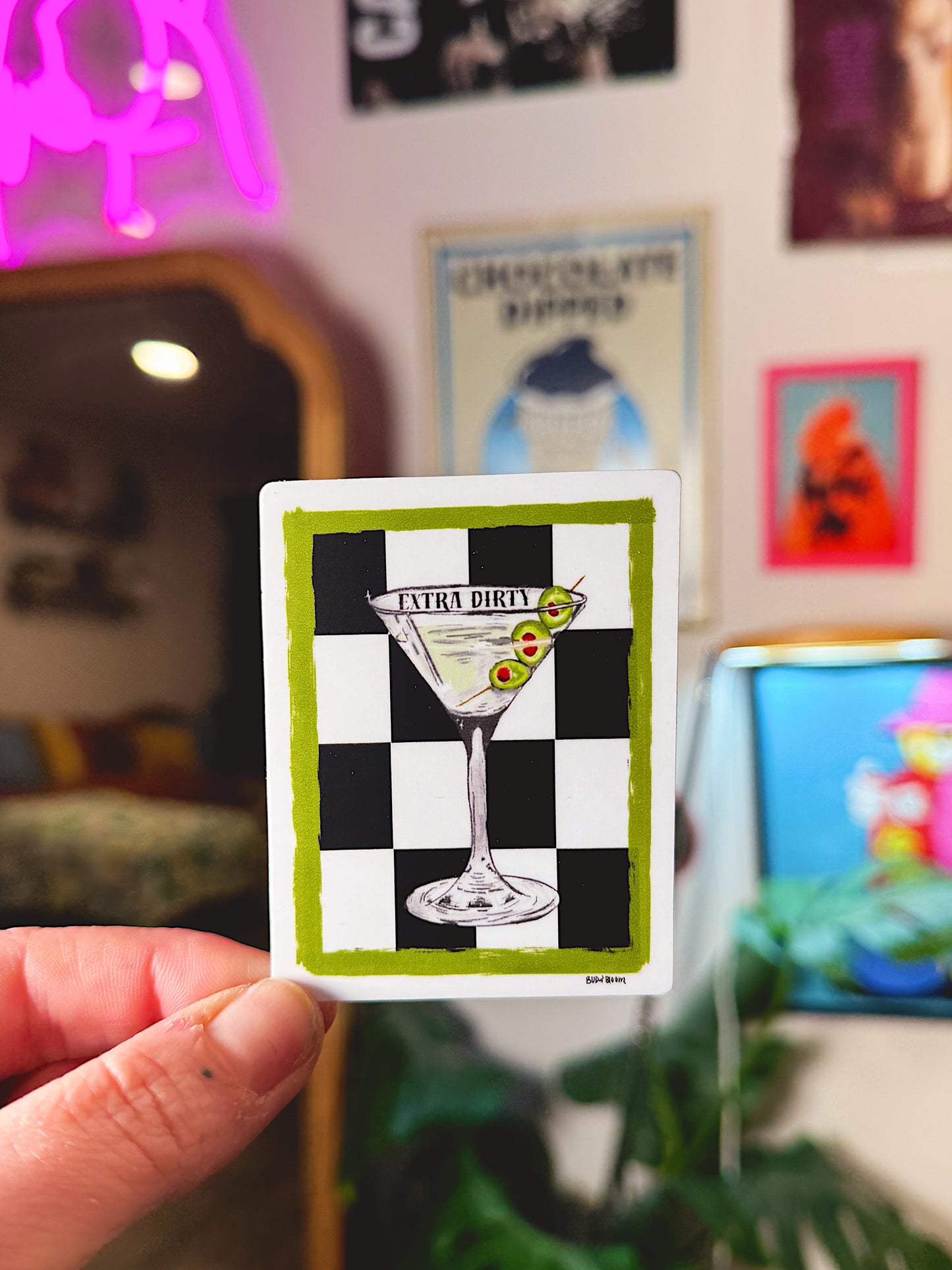 Olive Martini Sticker – Checkerboard Cocktail Art Vinyl Sticker