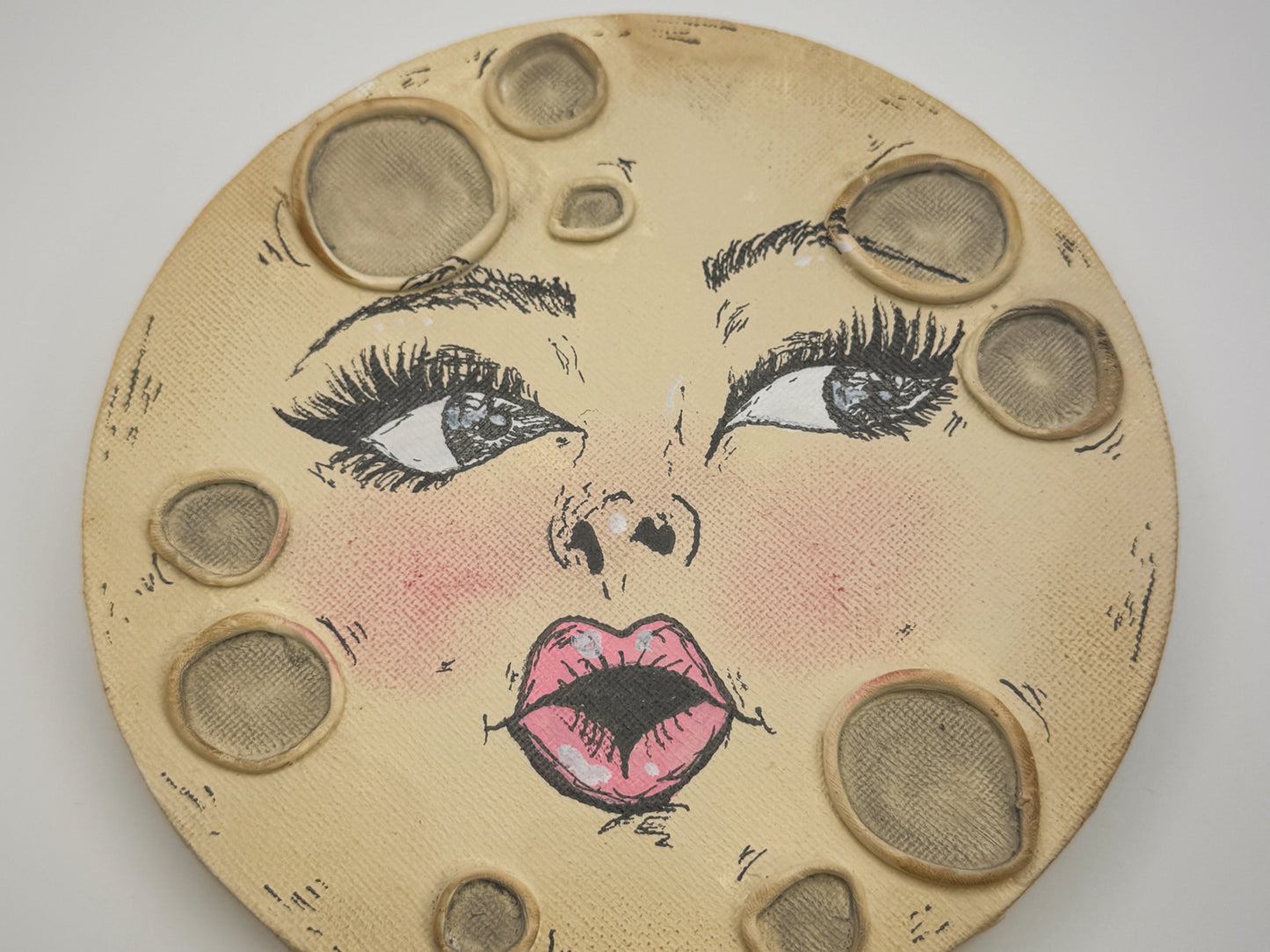 Miss Moon – Hand-Painted Moon Face Wall Art (6” Textured Canvas)