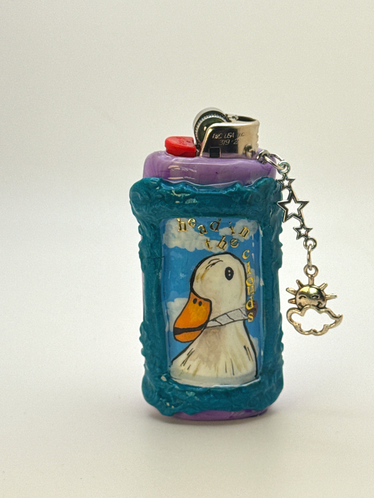 Vintage Frame Head in the Clouds Smoking Duck Case with charm| Fits Standard Bic | Handmade Polymer Clay Art