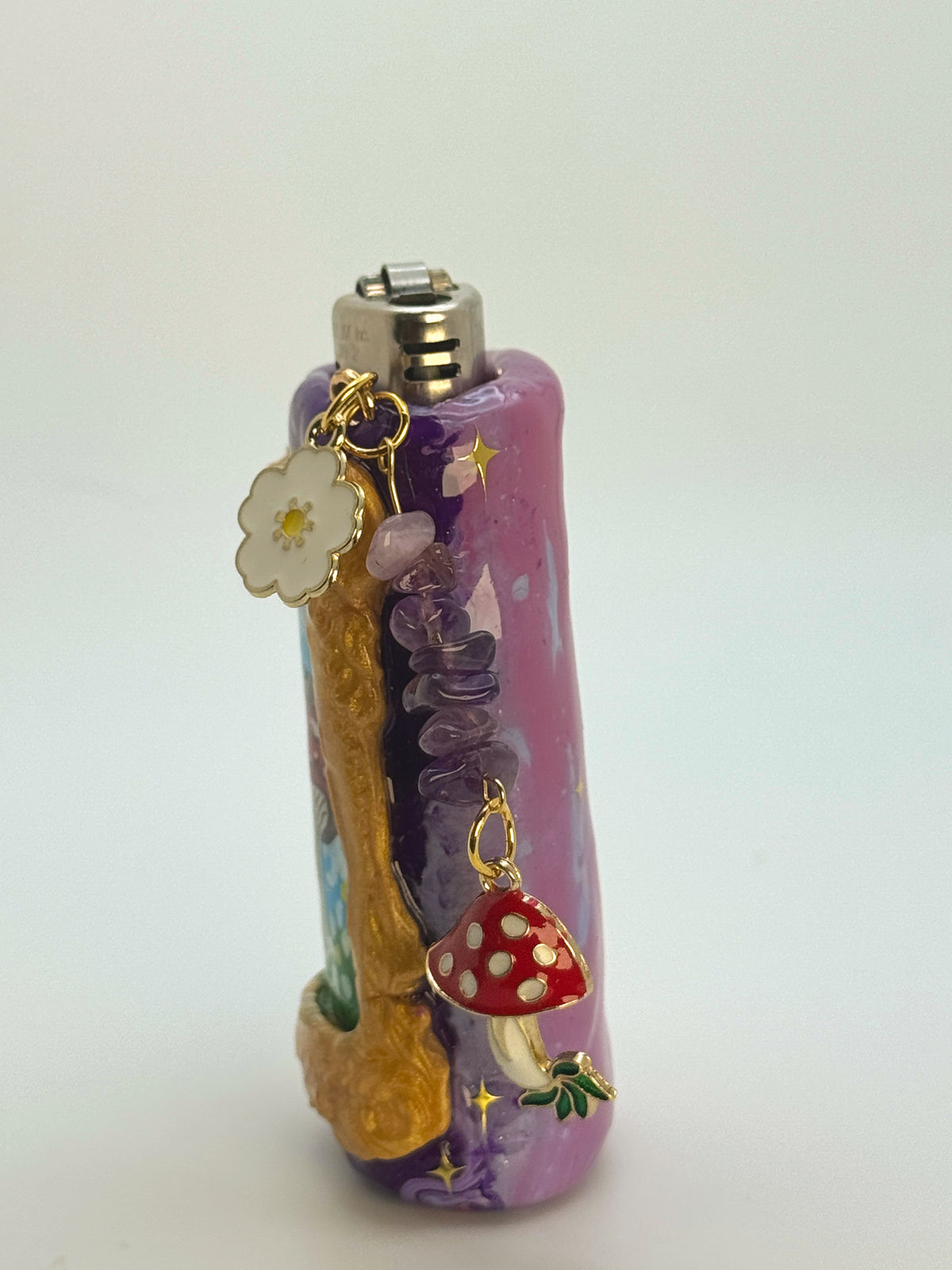 Vintage Frame Snail On A Mushroom Case with charm| Fits Standard Bic | Handmade Polymer Clay Art