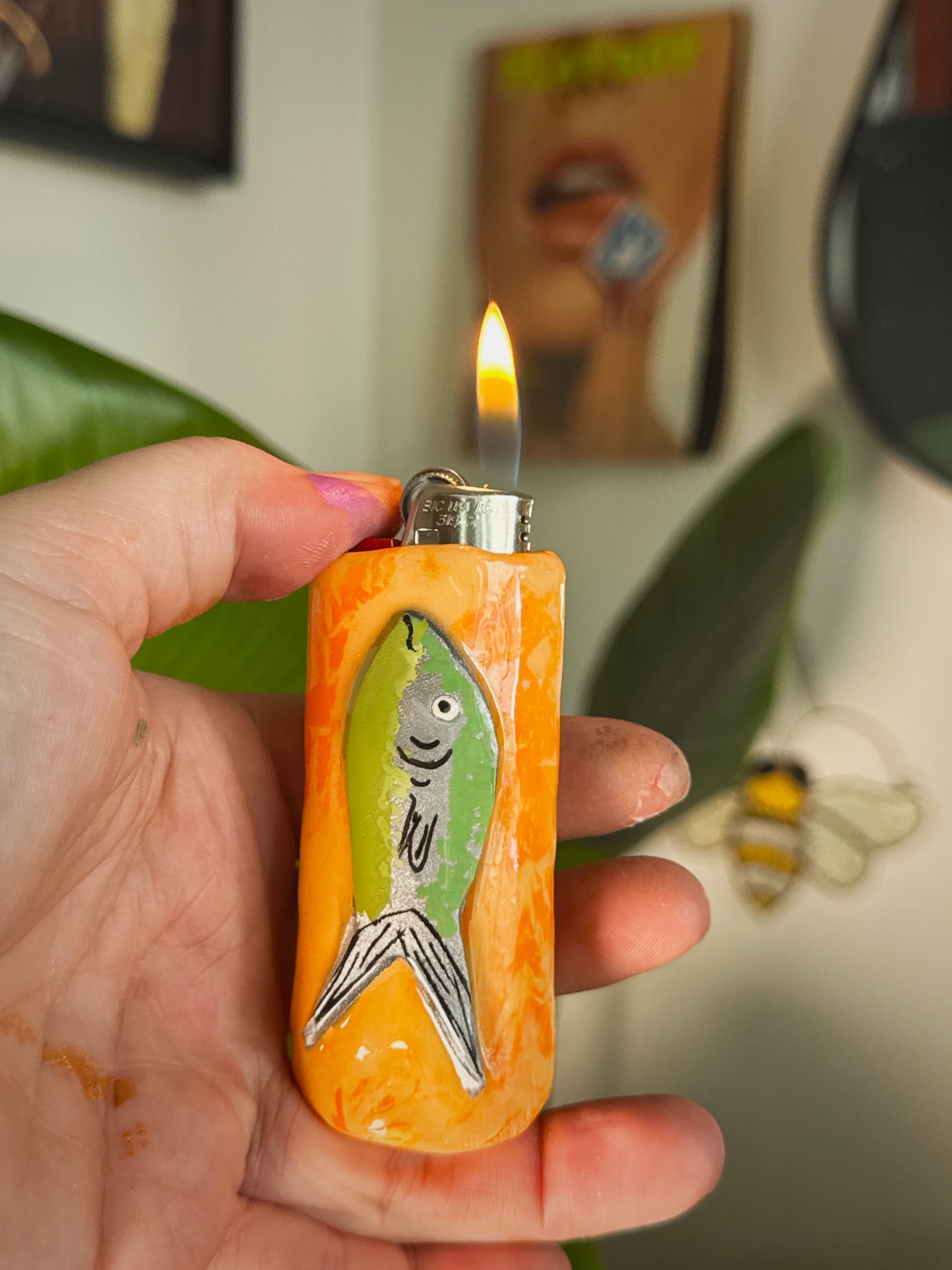 Sardine Fish Lighter Case| Fits Standard Bic | Handmade Polymer Clay Art